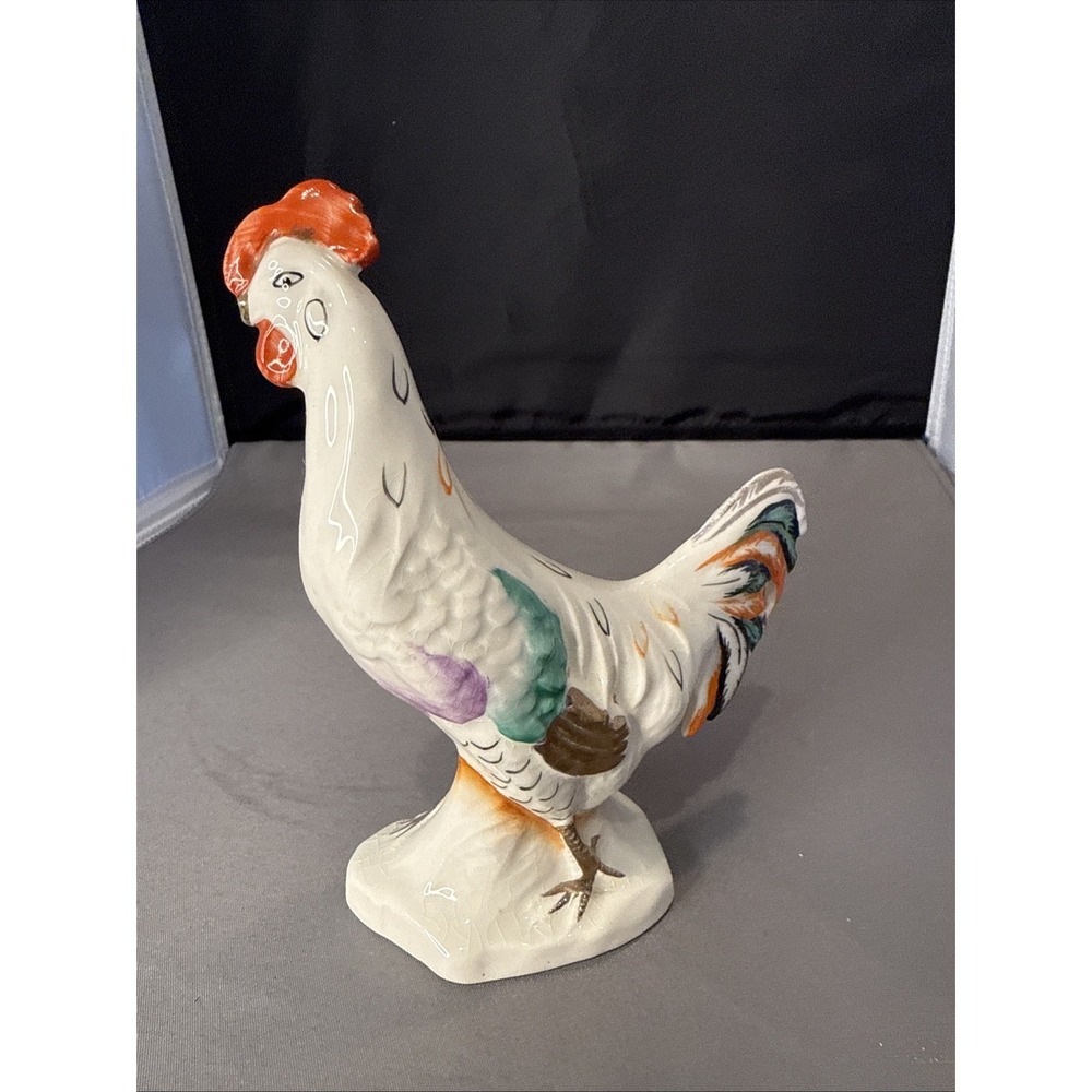 Porcelain Rooster Made In England Colorful Gold Gilt 5.5" Tall Farm Animal White - Picture 3 of 5